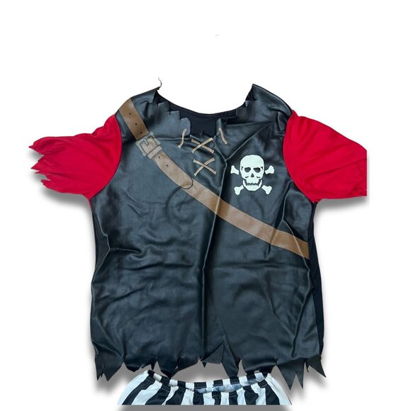 Kids Pirate Halloween Costume Set With Skull Top & Striped Pants - Size M - Picture 3 of 7